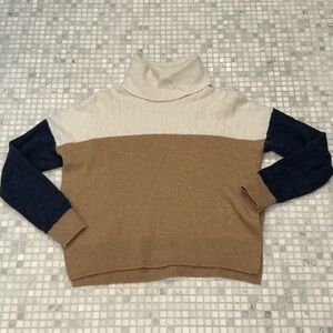 Madewell Wool Blend Colorblock Turtleneck Cream Brown Sweater